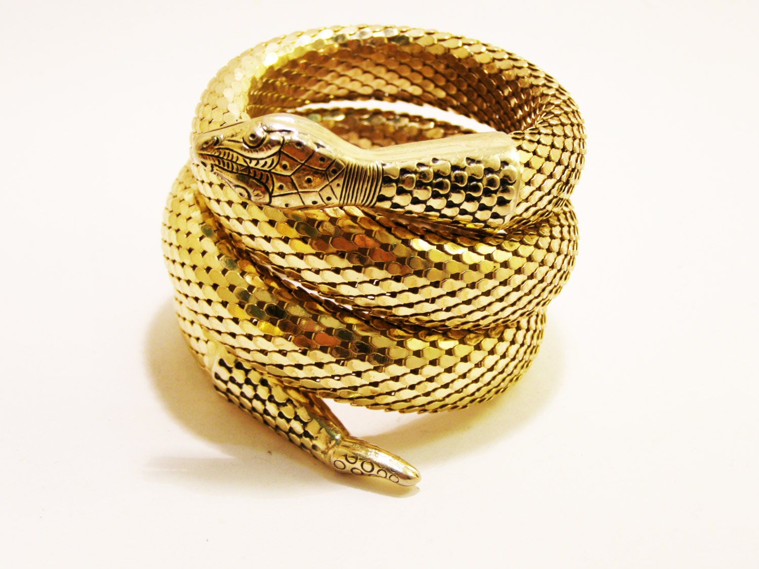 Vintage Whiting & Davis Gold Triple Coil Snake Bracelet