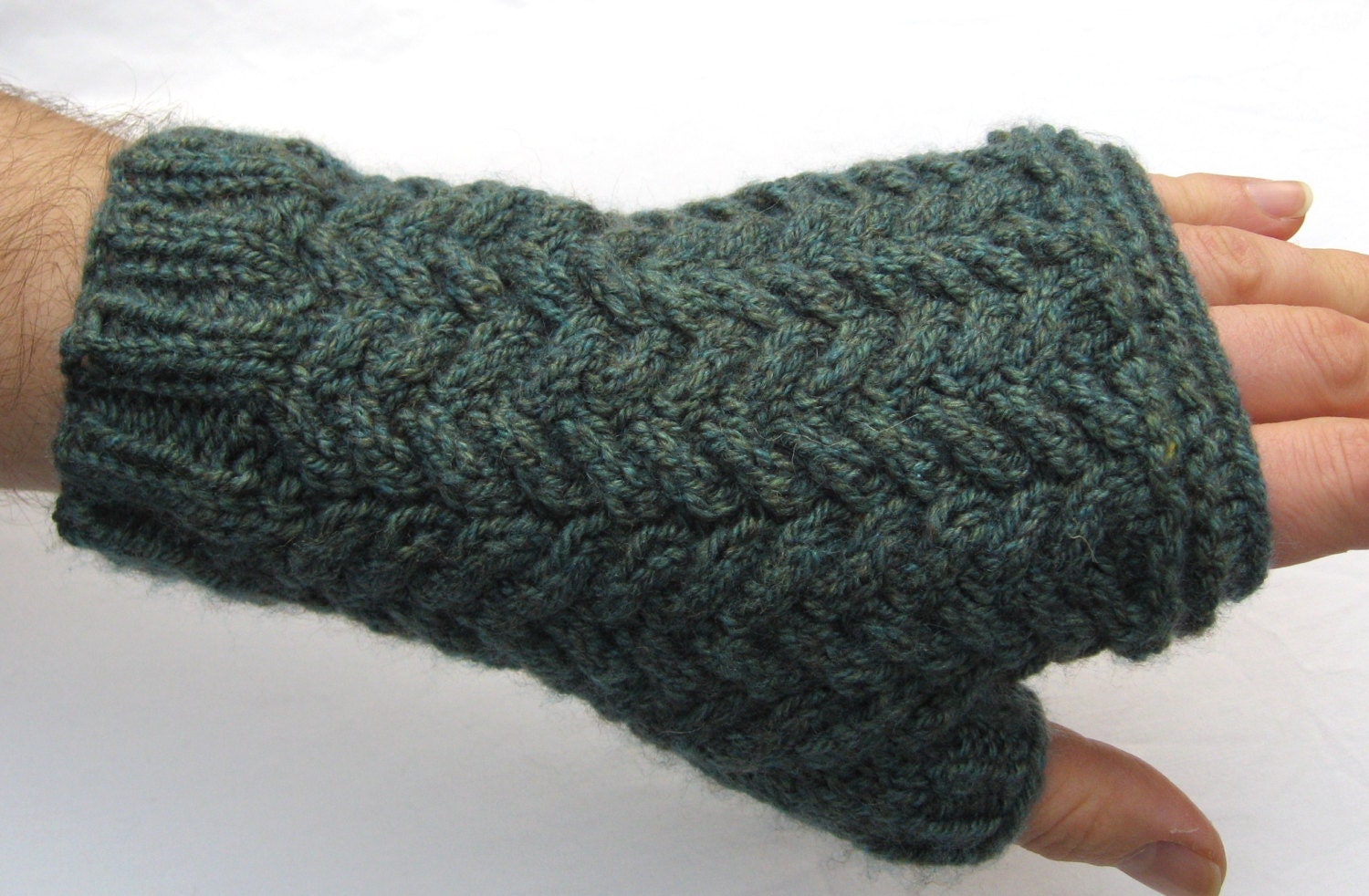 Men's Cable-knit Handwarmers Herringbone Fingerless Gloves