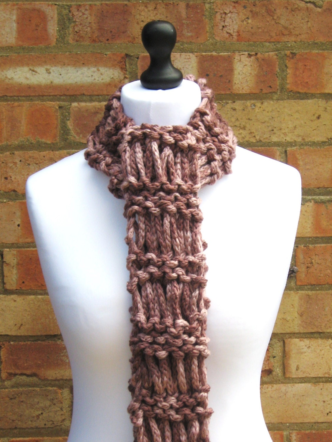 Knitted Drop Stitch Scarf, Pink Chunky Scarf, Long Winter Scarf