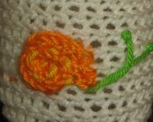 Mason Jar Crocheted Cozy (cream w/ a orange, yellow & green snail)