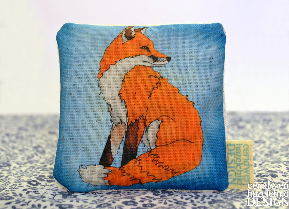 Red Fox Illustration Linen Lavender Bag