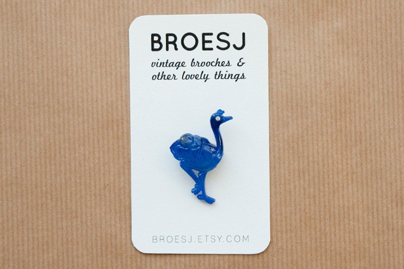 Blue ostrich brooch pin plastic
