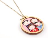Custom family portrait of 4 - necklace - made to order by dandelyne - embroidered and appliqued fun