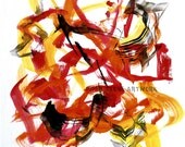 Art by a one-eyed English Bulldog - Safety Dance Painting for Fire Safety Dogs - Piper The Painting Dog - Red, Orange, Yellow, Black - 8x8