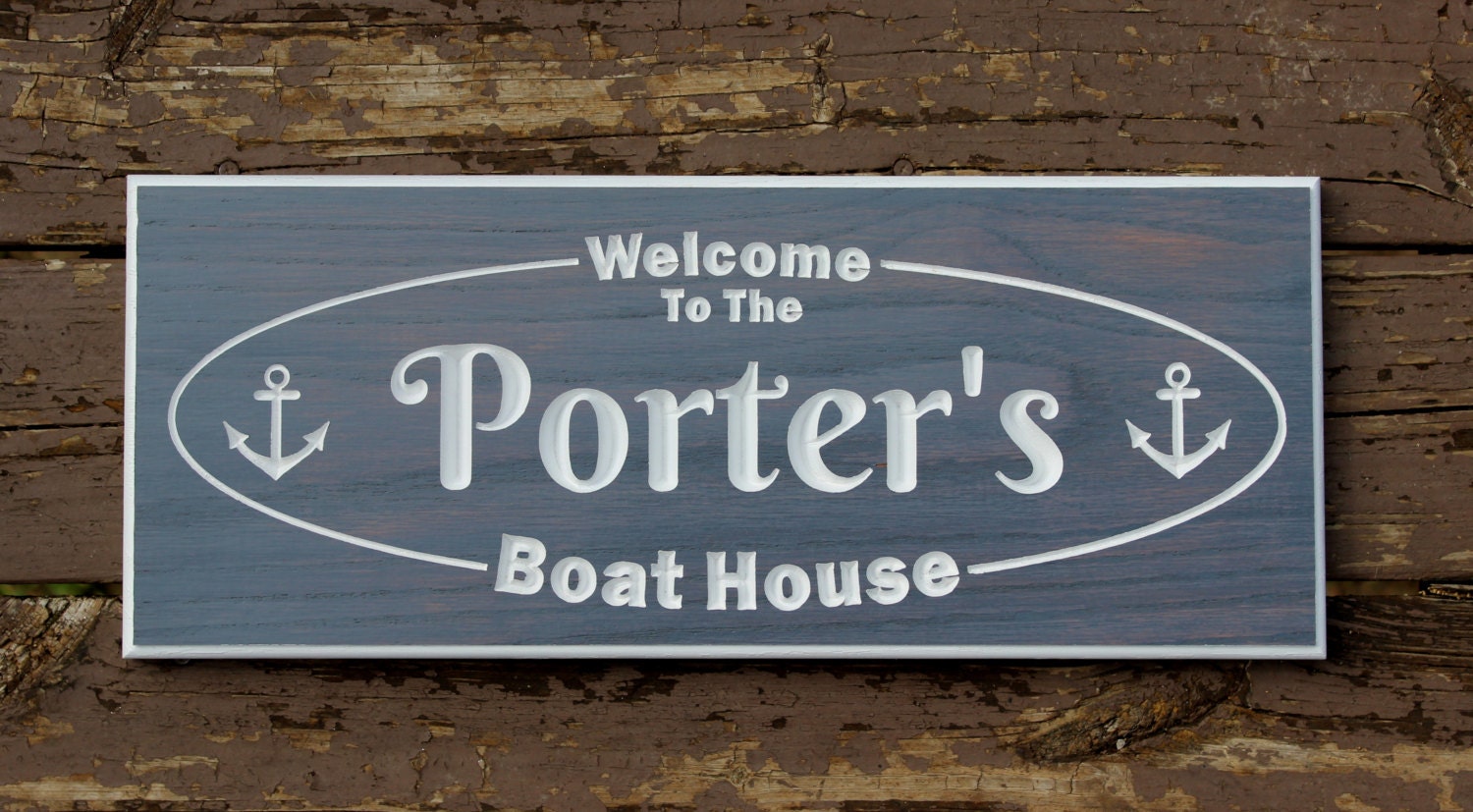 Personalized Boat House Family Name Sign Carving - Lake House - Beach House