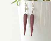 Long Wood Spike Dangle Earrings - Purple Heart
