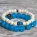 Royal Blue and Bone with Pave Focal / Handmade Beaded Bracelets