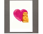 Orange Persian Cat Heart Card, 5x7 Greeting Card