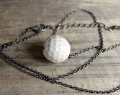 Handmade sphere porcelain necklace. Antique silver color chain. Textured porcelain