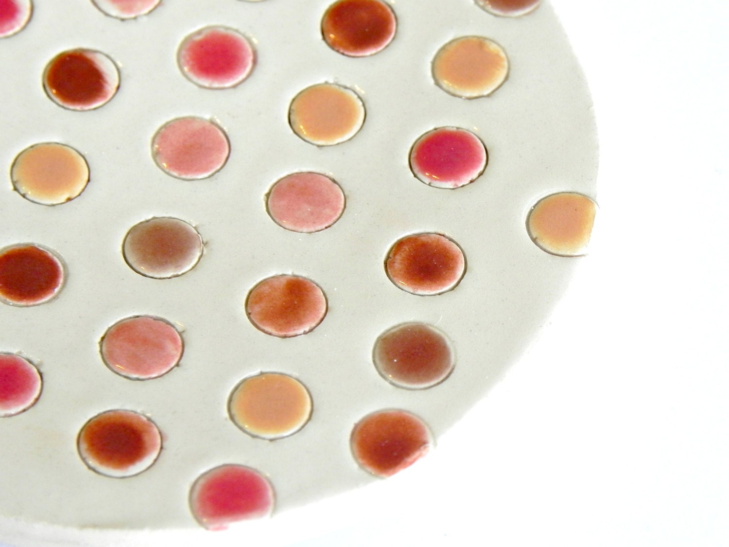 Polka Dots ceramic Ring Dish Colorful Pottery Plate Warm Colors Candle Holder