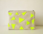 Clutch Purse, Canvas, Neon Yellow, Geometric, iPad mini case