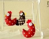 Chicken Plush, chicken doll, hen, animal doll, animal plush, animal toy, red, rooster, soft, little, kid, children, boy, girl, poka dot