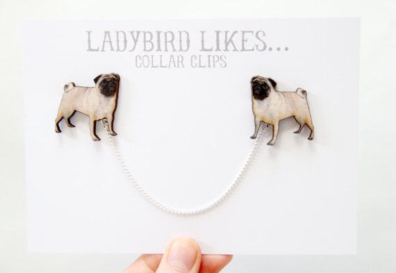 Pug Wooden Collar Clips