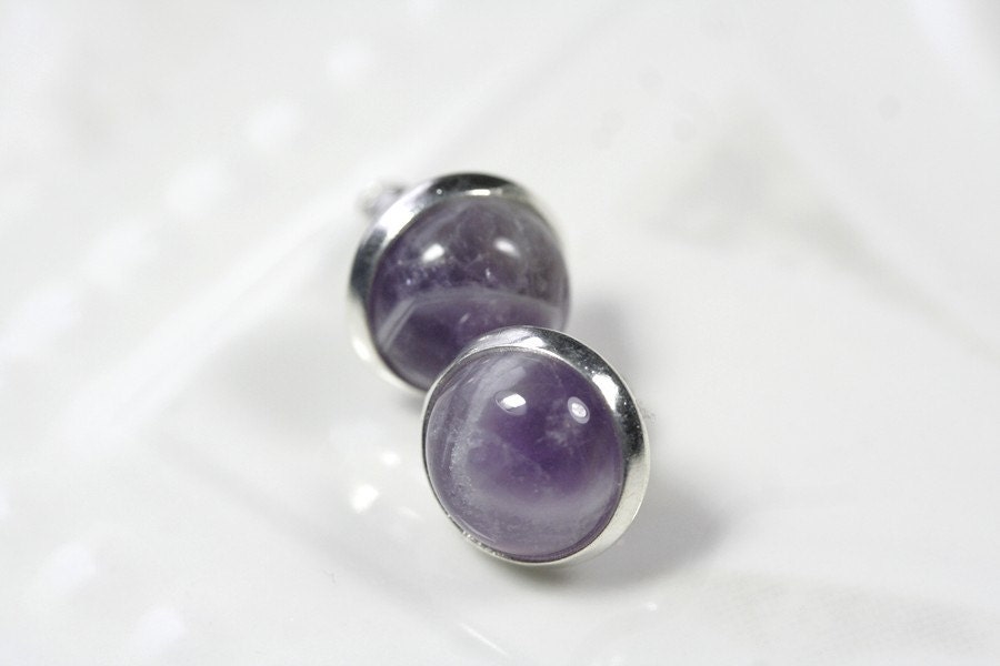 10mm Real Amethyst Studs Silver Plated Genuine Amethyst Stone Purple Lilac Amethyst Studs Amethyst Earrings Amethyst Jewelry