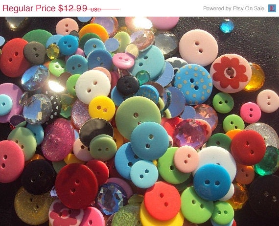 40% OFF SALE Button Rhinestone Assortment 50 Pieces- Rainbow, Glitter, Polka Dot 7-20mm