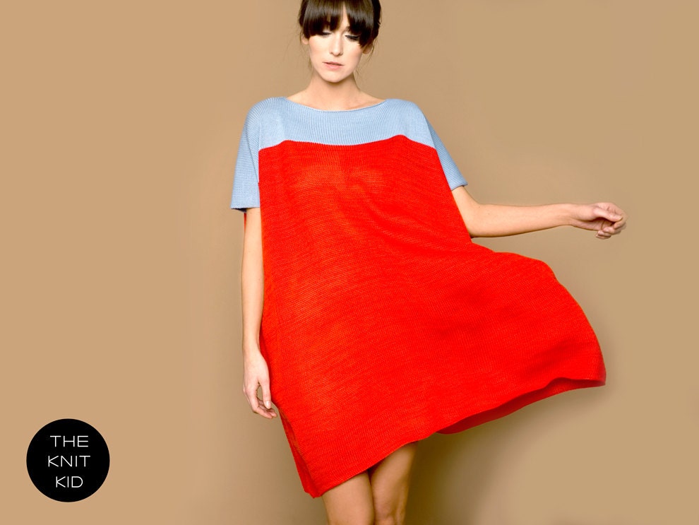 knitted dress red bleu merino THE KNIT KID light grey blue wool knitdress theknitkid