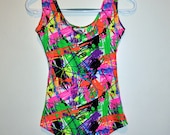 Neon paint splatter swimsuit or body suit