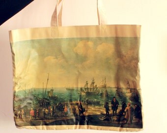 Recycled canvas painting tote bag - People