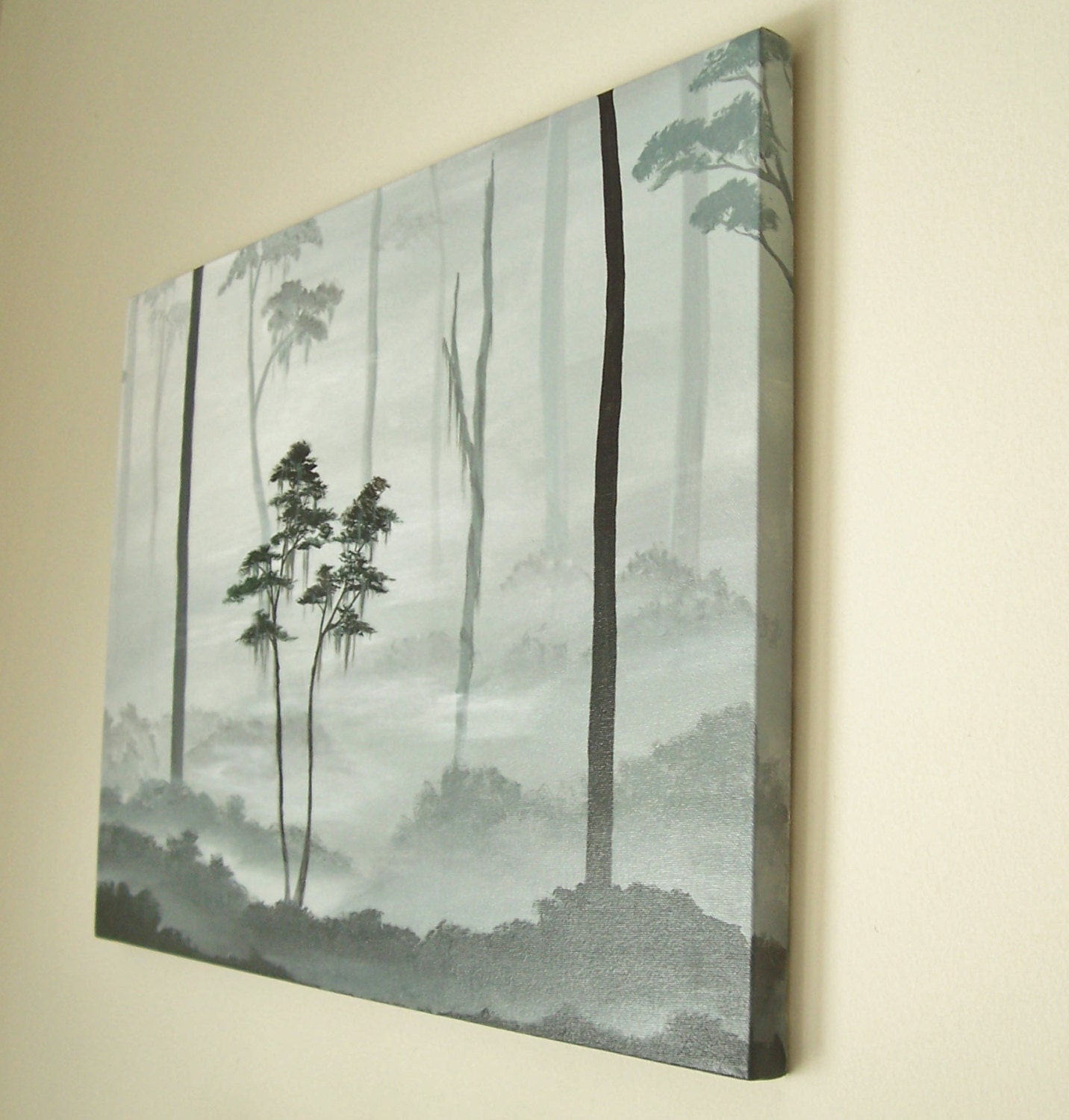 Original Landscape Painting, Misty Forest Painting, Misty Landscape Fine Art, Foggy Trees Art, Acrylic Art, Grey Art, Gray Art, Fog, 18 X 24
