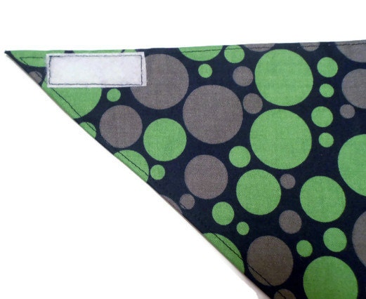 Dog Bandana - Blue with Grey and Green Polka Dots  - Velcro