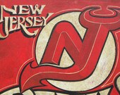 New Jersey Devils, Hockey  Sign, original art, hand painted, sports sign, faux vintage, wall hanging
