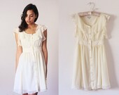 Cream flutter collar sleeve babydoll chiffon  mini dress