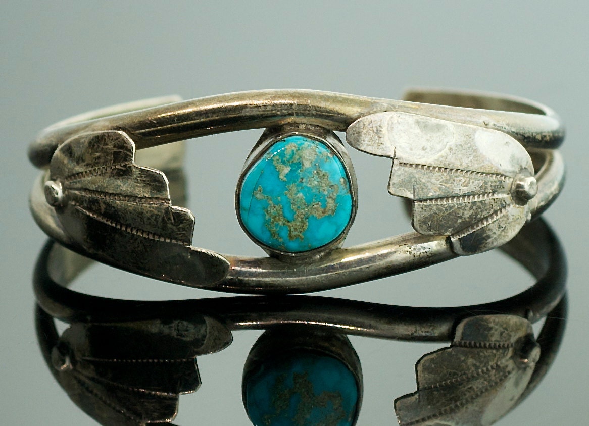 Vintage Navajo Sterling Silver Blue Turquoise Cuff Bracelet