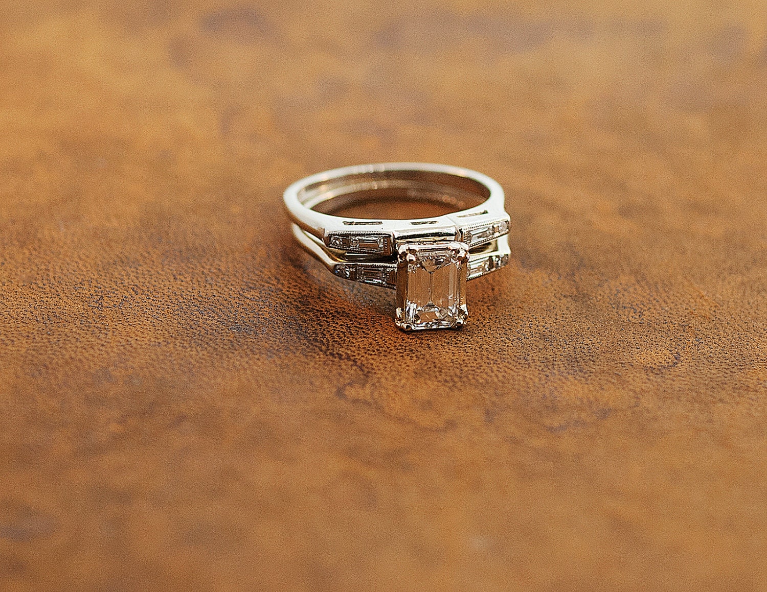 Vintage 1940's Diamond Engagement Ring - 14K White Gold and Emerald Cut Diamond