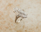 Stunning Edwardian Ring - 14k White Gold Ring with Diamonds