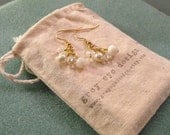 Crystal White Pearl River Shell Earring Cluster on Gold Wire