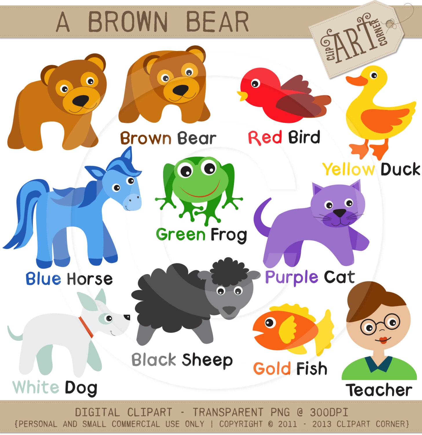 Digital Clipart - A Brown Bear (DC-2272) - Eric Carle Inspired Clipart - Instant Download