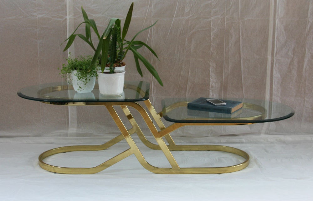 Vintage Mid Century Brass and Glass Coffee Table
