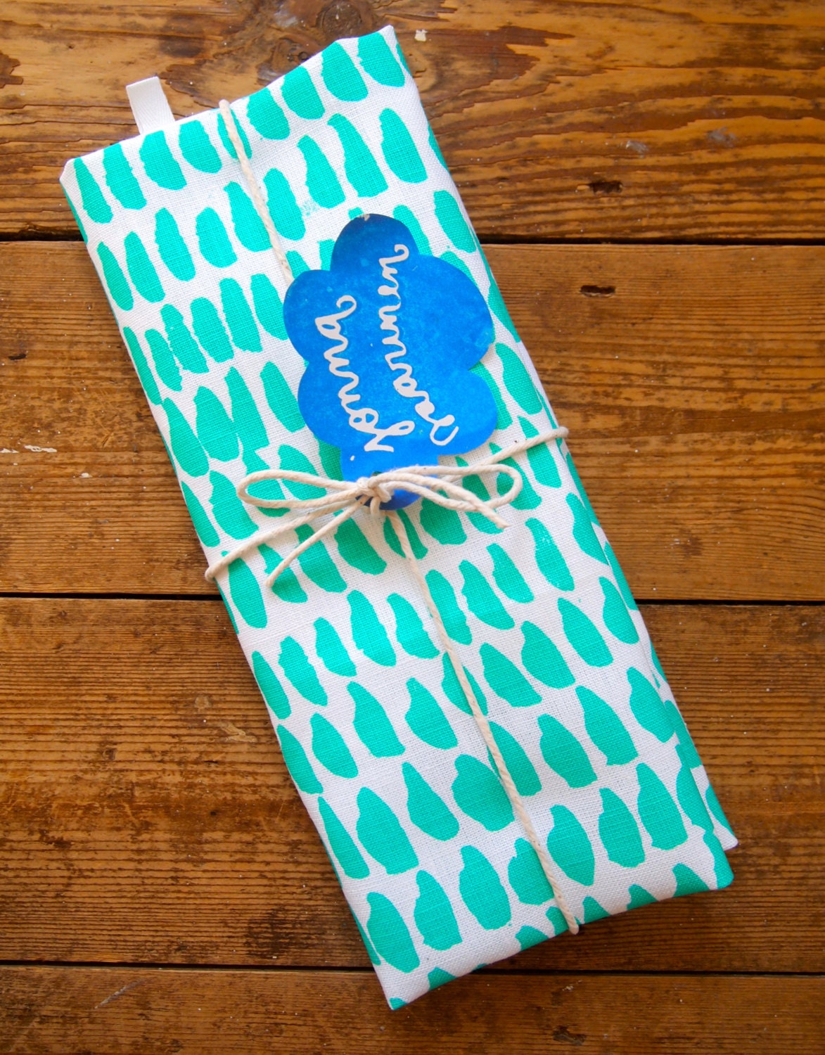 NEW Hand Screen Printed Linen Tea Towel in  Mint