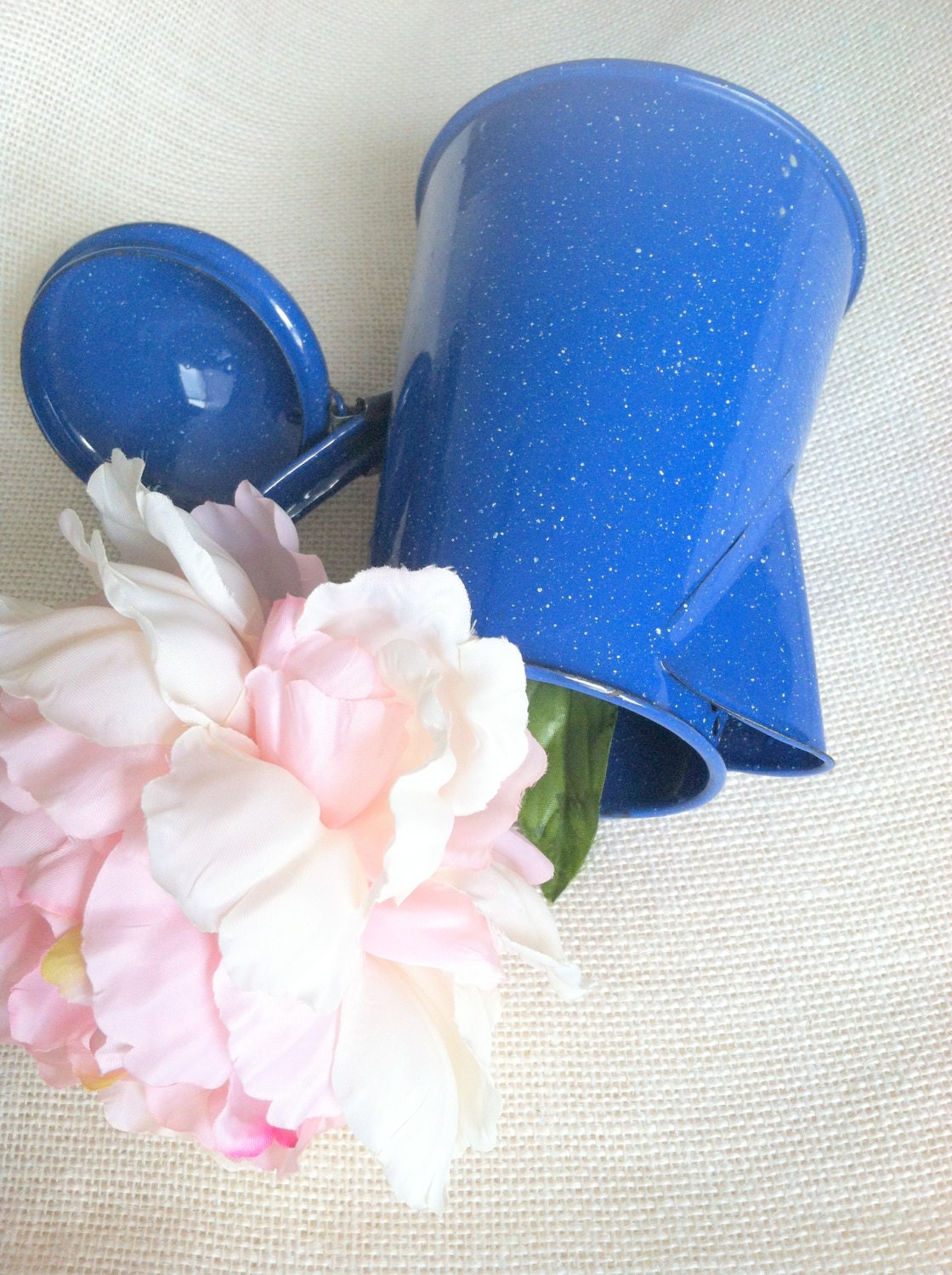 Antique Cinsa Blue Enamelware Coffee Pot/Farmhouse Decor/Re-Purposed Country Vase - Circa 1960's