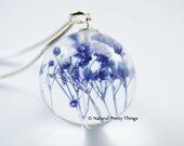 Real Flower Necklace Lavender Lilac Purple Bouquet Resin Orb Globe Baby's breath Summer Jewelry Crystal Clear Petite Dainty Gift for Her