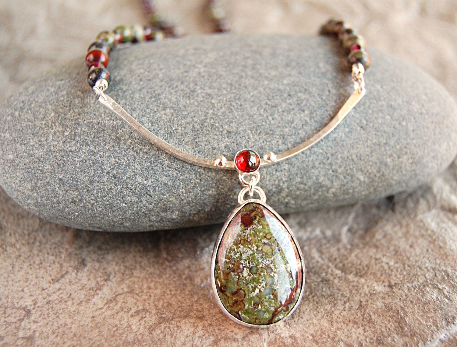 Sterling Silver Necklace Dragon Blood Jasper Garnet