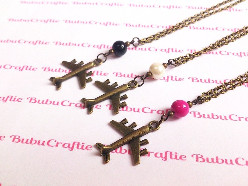 Airplane and Bead Charm Necklace
