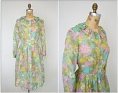 vintage 60s dress // 60s pastel floral dress // sheer floral dress