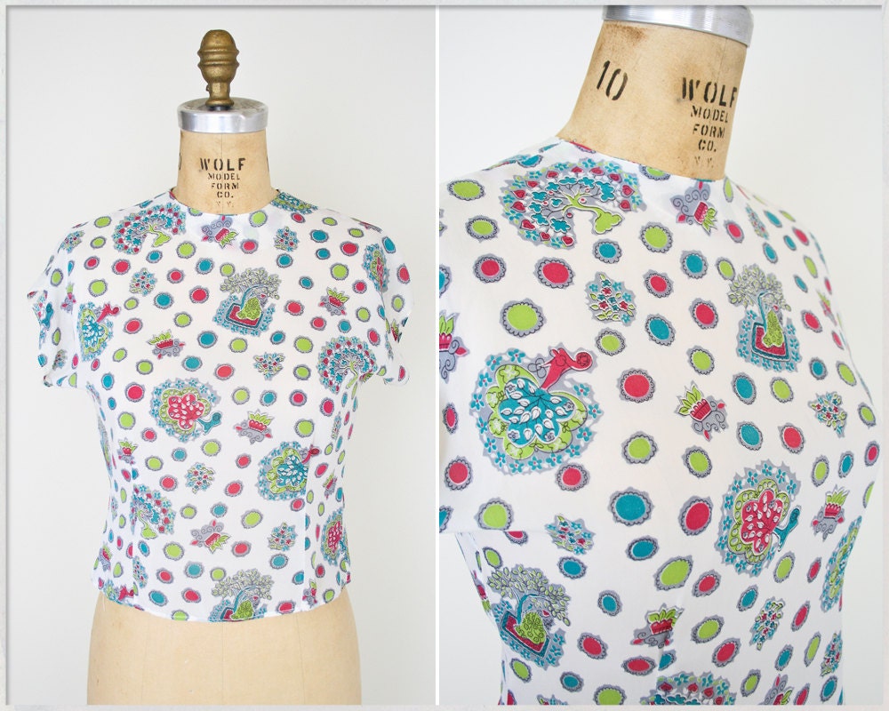 vintage 40s blouse // 50s blouse // 40s novelty print blouse
