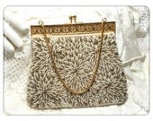 Vintage Beaded Evening Bag w Metallic Gold & Pearlescent Beads   P-004a-032313000