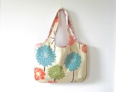 Floral Tote Bag, Large Floral Purse, Beach Bag, Book Bag, with Inside Zipper Pocket, Ready to Ship