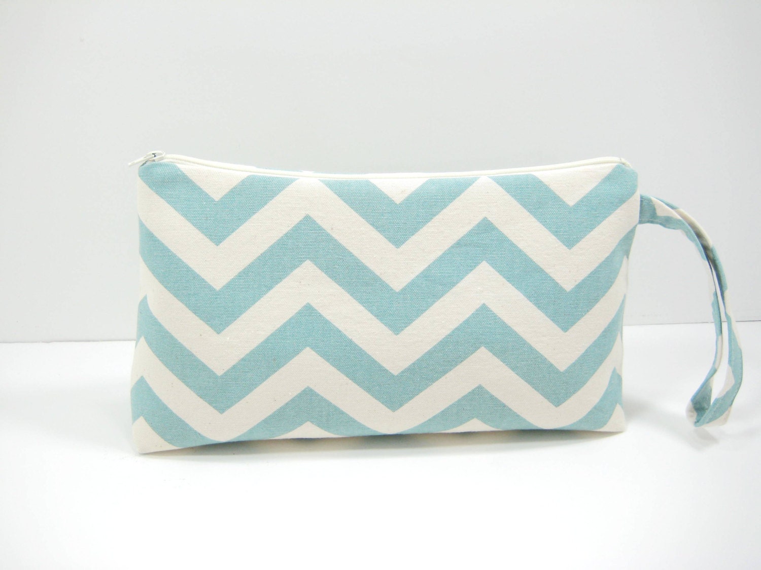 Large Chevron Pouch, Village Blue Chevron Pouch, Chevron Diaper Pouch, Travel Pouch, Wristlet Pouch, Ready to Ship