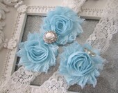 Wedding Garter, Wedding Garter set, Stretch Lace Wedding Garter With Shabby Flower And Rhinestone, Wedding Garder, Something Blue