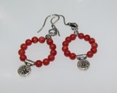 Red Bamboo Coral Hoop Dangle Earrings