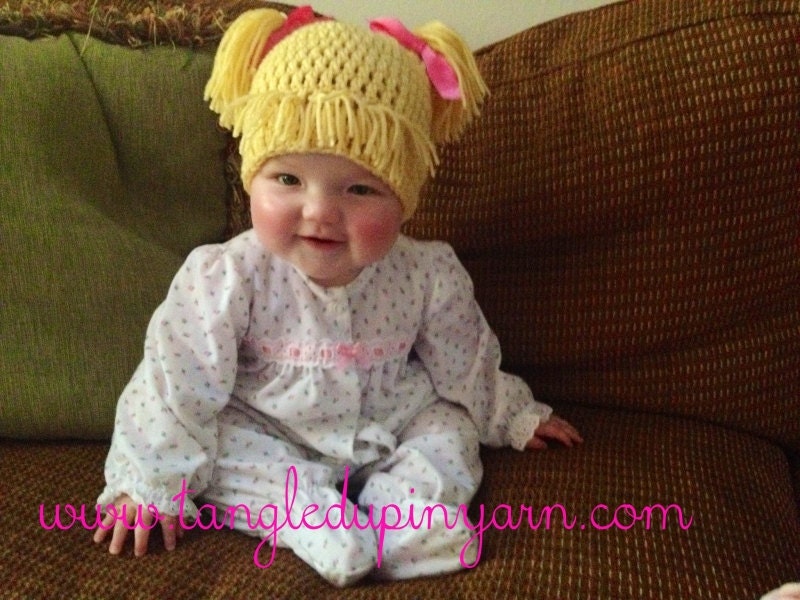 Toddler or Child Cabbage Patch Kid Hat with Pig Tails Choose your own color