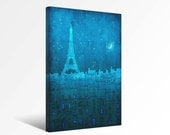 Canvas print - 12x16 - The Eiffel tower in Paris - Paris illustration,Ready to hang,Paris decor,Love,blue,turquoise,wall decor,Home decor