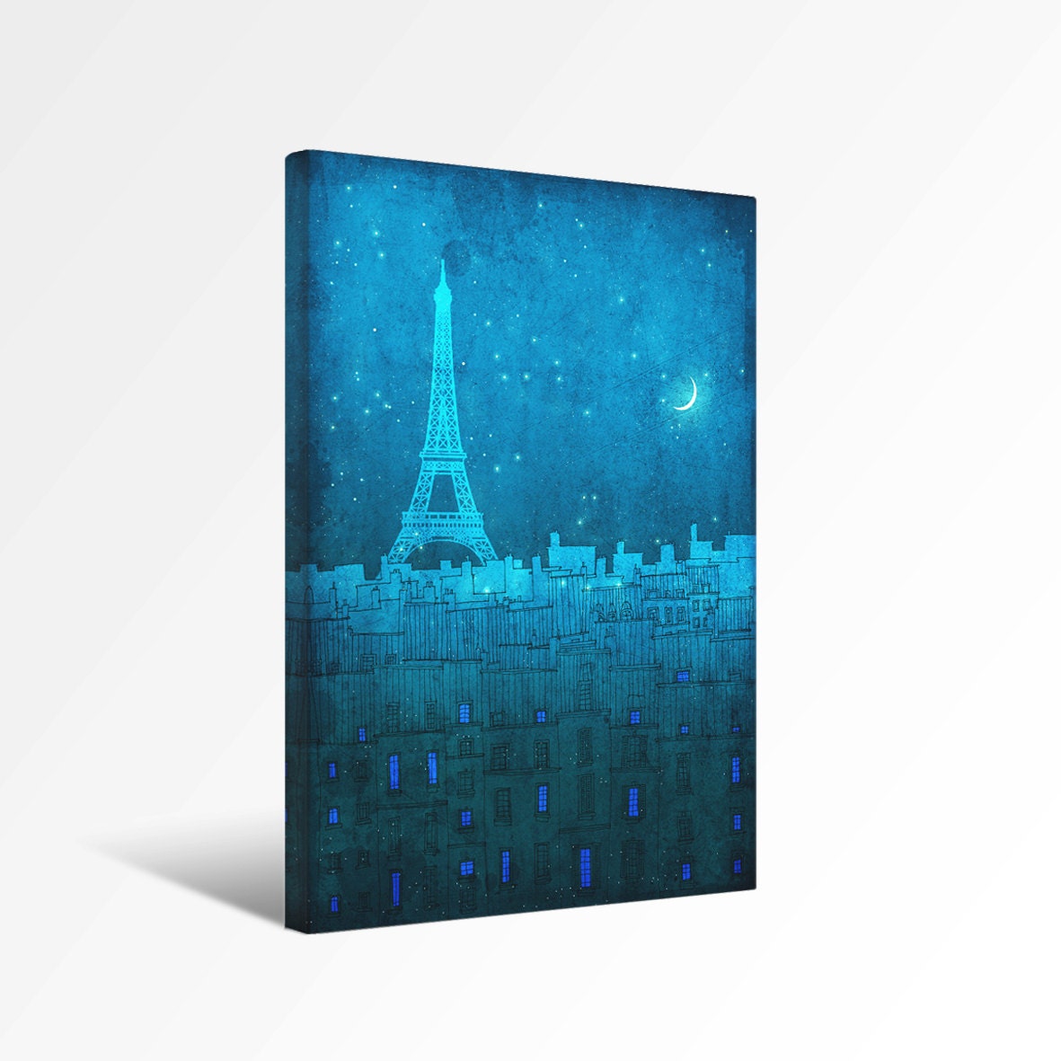 Canvas print - 12x16 - The Eiffel tower in Paris - Paris illustration,Ready to hang,Paris decor,Love,blue,turquoise,wall decor,Home decor