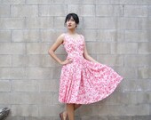25% OFF SALE 1960s dress/ vintage floral silk sundress/ 60s pink floral strap party dress S