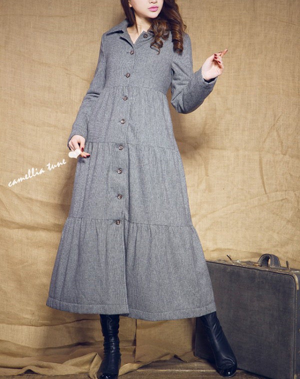Wool Coat in Grey / Long Dress Coat Padded Coat Maxi Coat Jacket Long Jacket Winter Coat Women Coat - Custom/ plus size