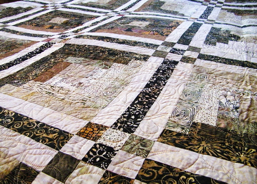 Queen Size Bed Quilt  Patchwork  Log Cabin